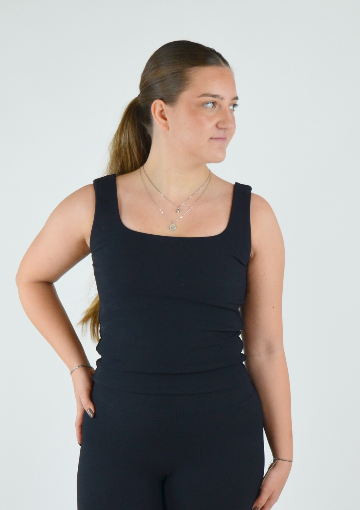 Ribbed Basic Top with Built in Bra - Black