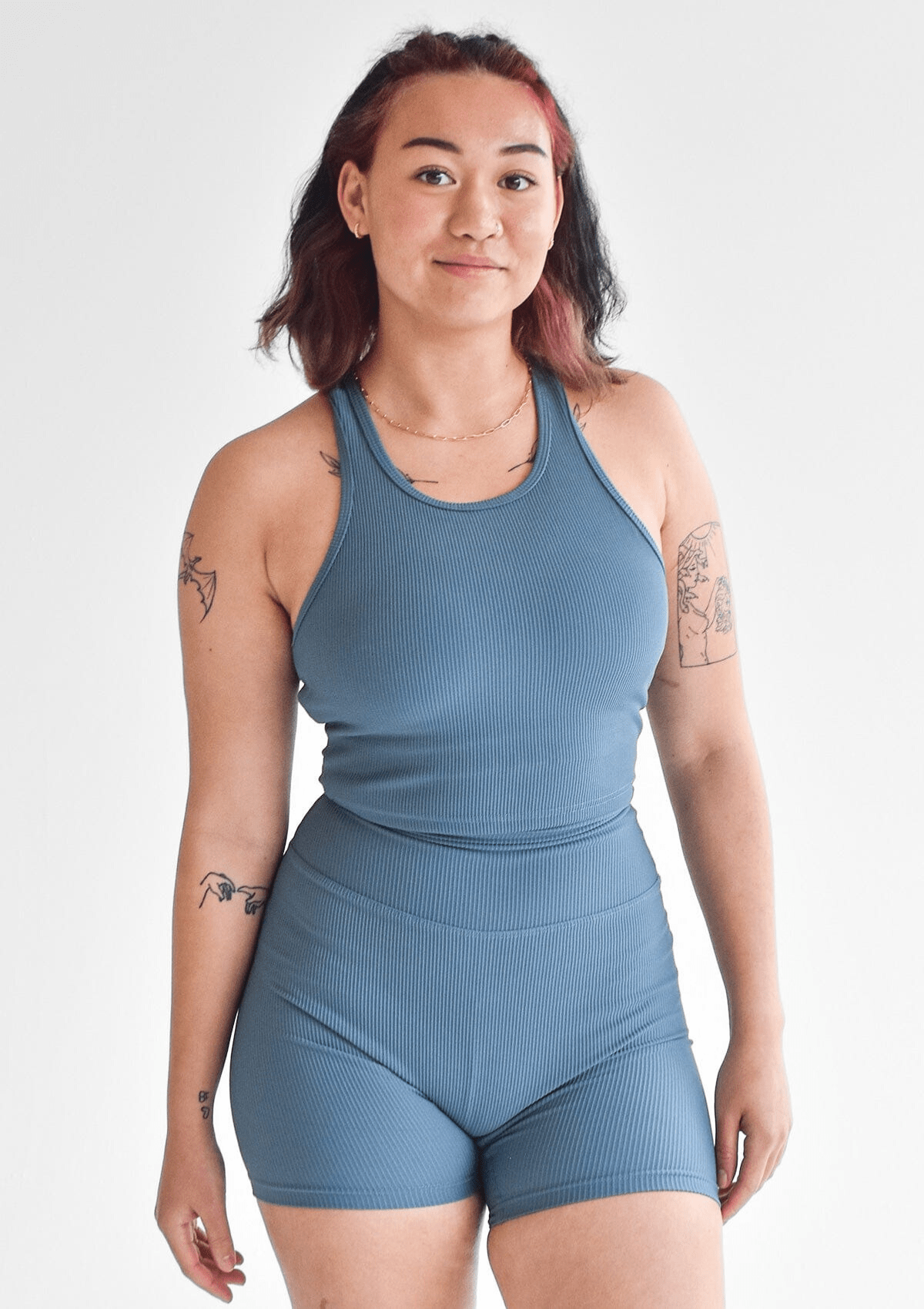 Second Chance: Ribbed Crop Top - Steel Blue L