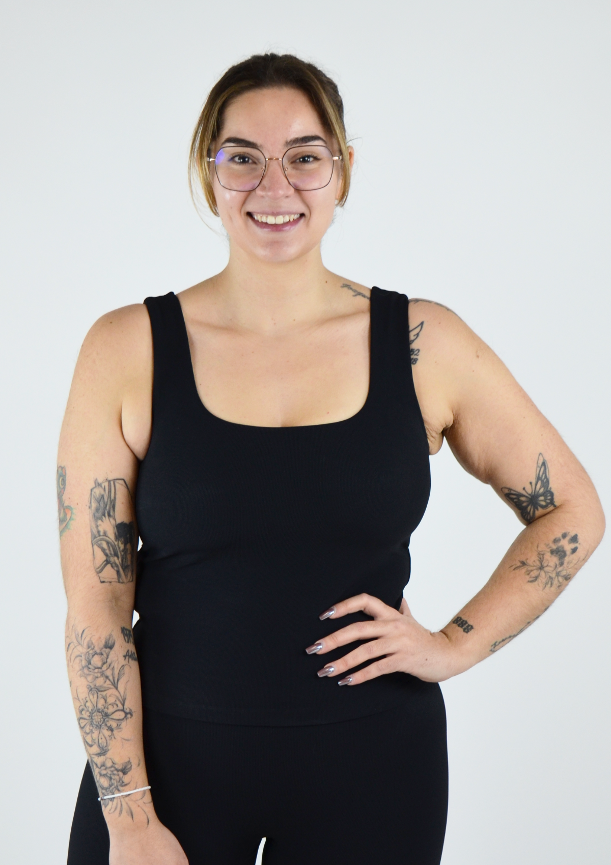 Ribbed Basic Top with Built in Bra - Black