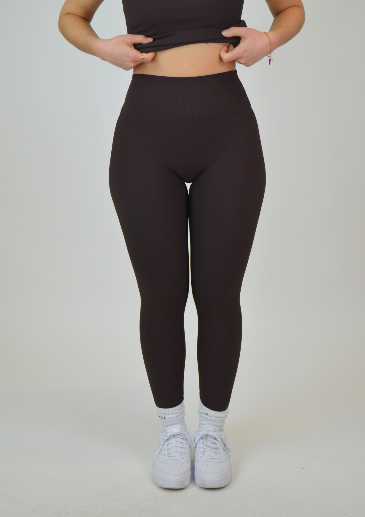 Ribbed Basic Leggings - Espresso