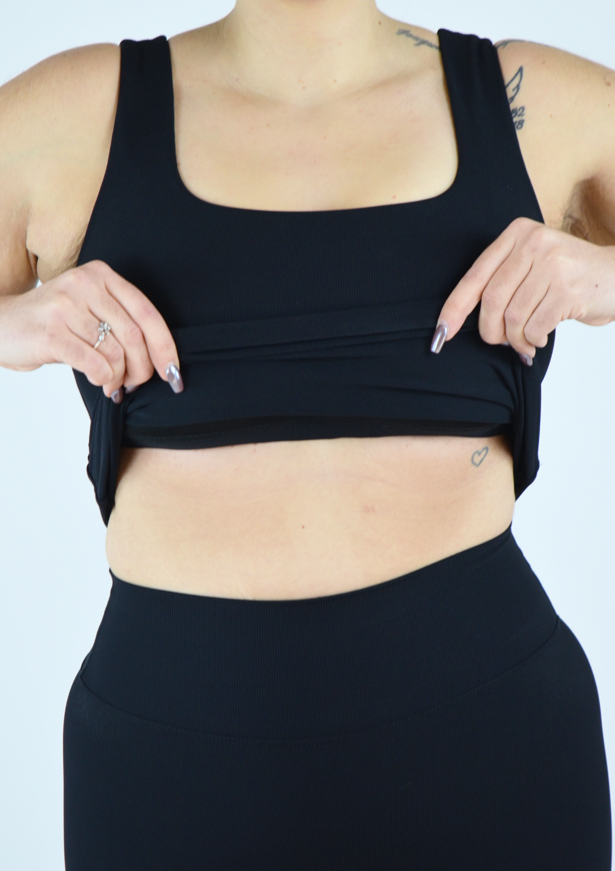 Ribbed Basic Top with Built in Bra - Black