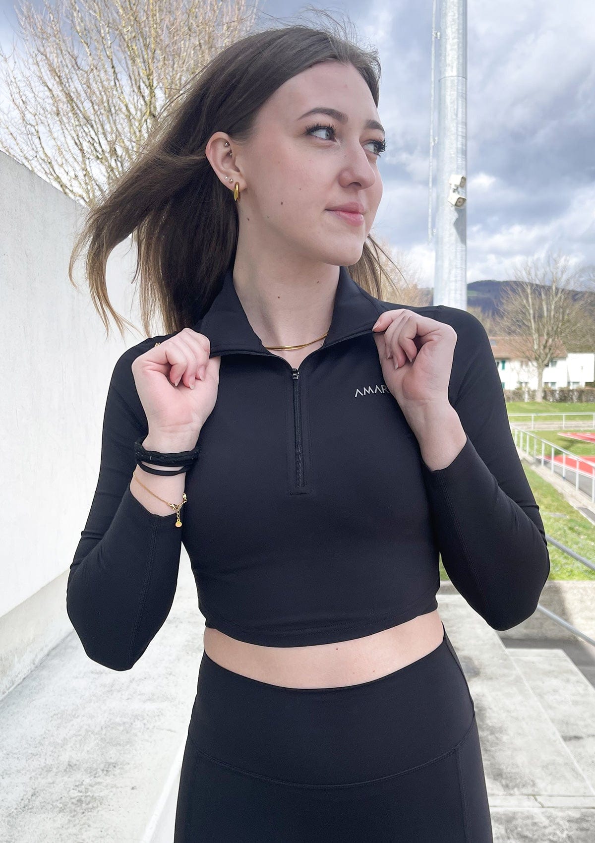 Long Sleeve Zipper Top - Black