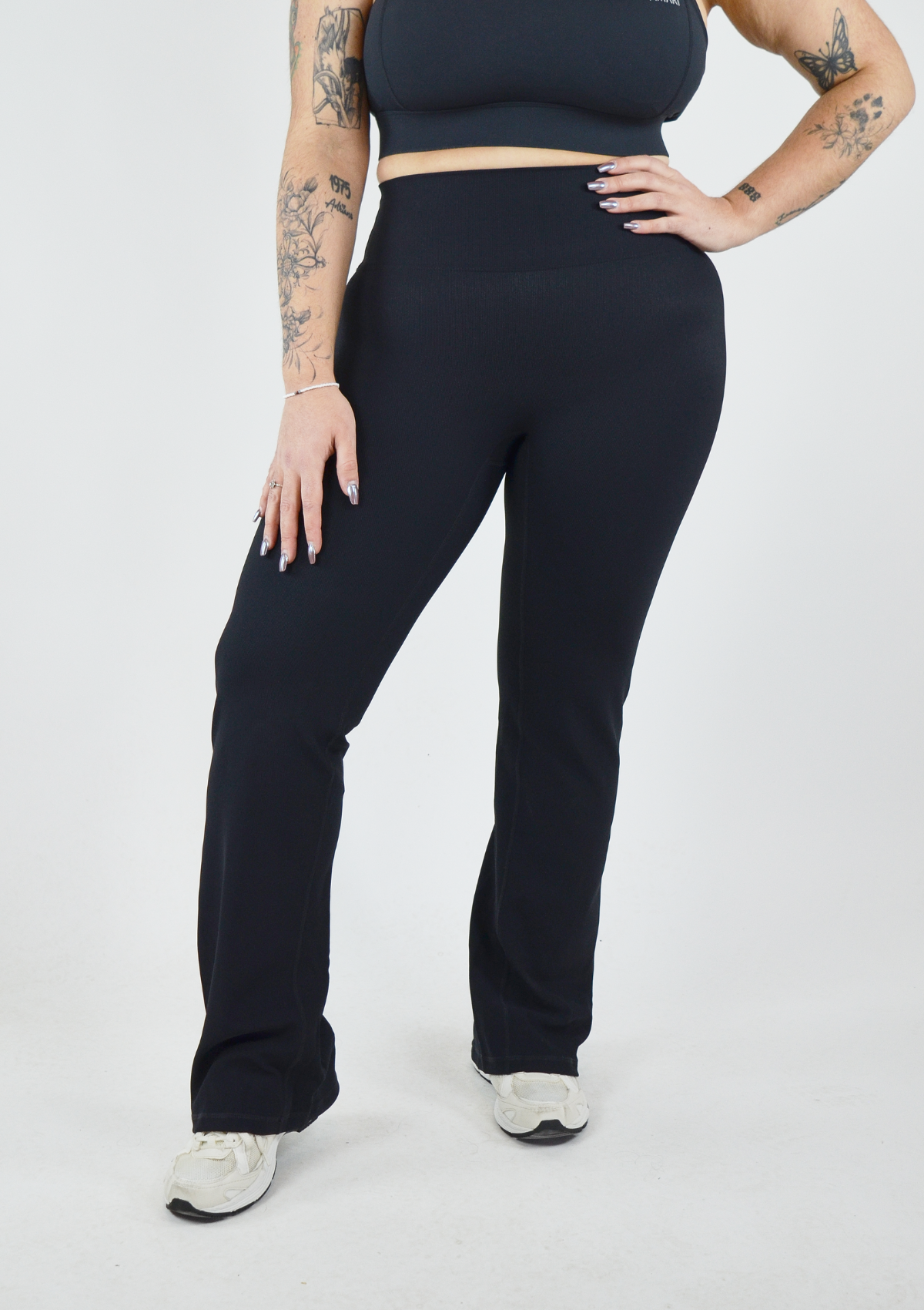 Ribbed Straight Leggings - Black