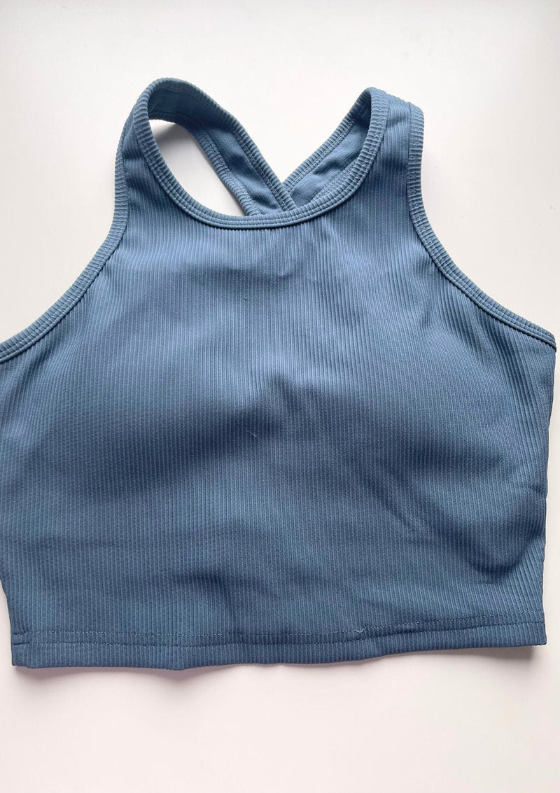 Second Chance: Ribbed Crop Top - Steel Blue