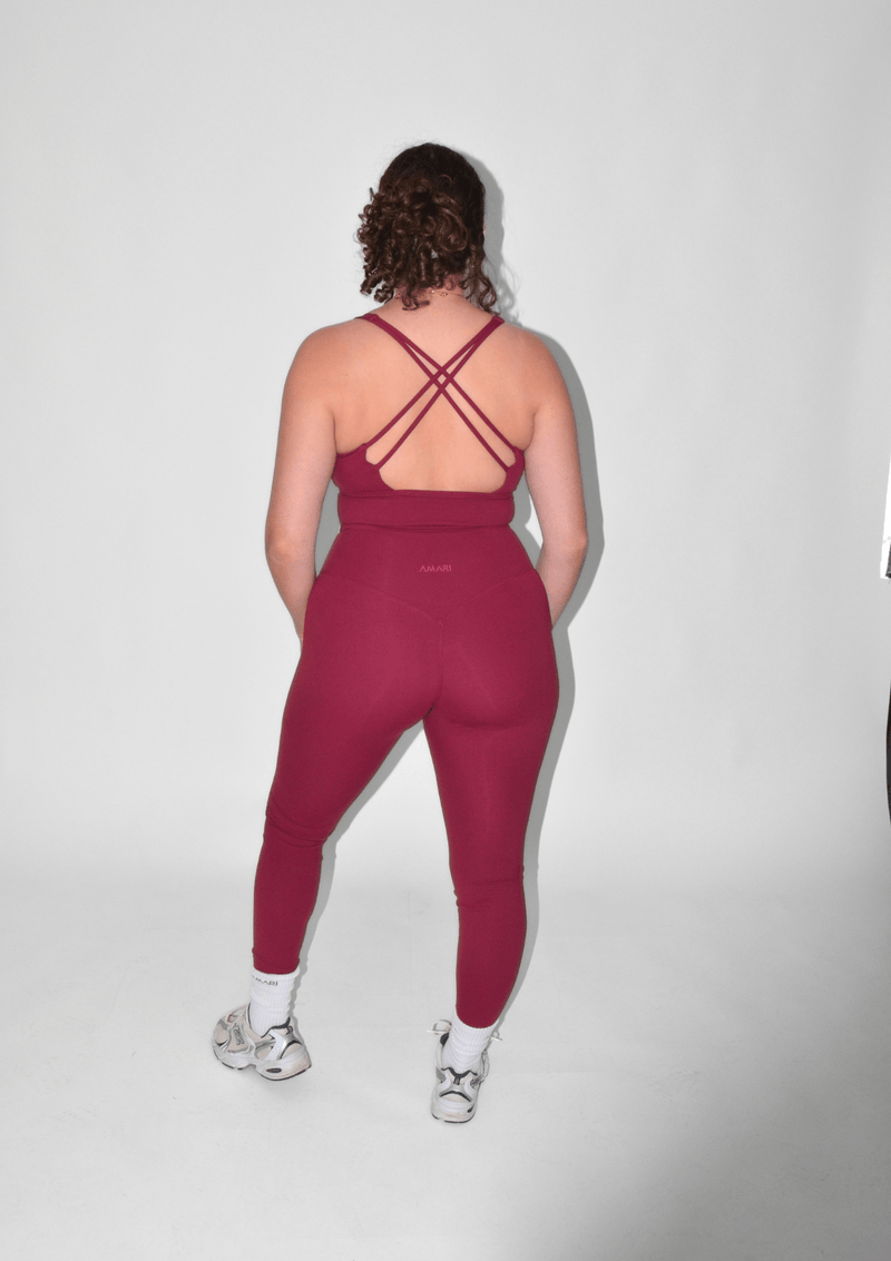 Cross Back Sports Bra - Burgundy Red