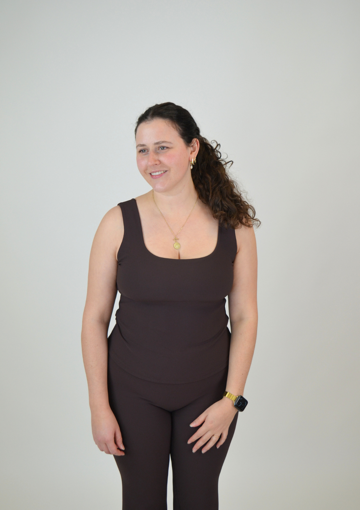 Ribbed Basic Top with Built in Bra - Espresso