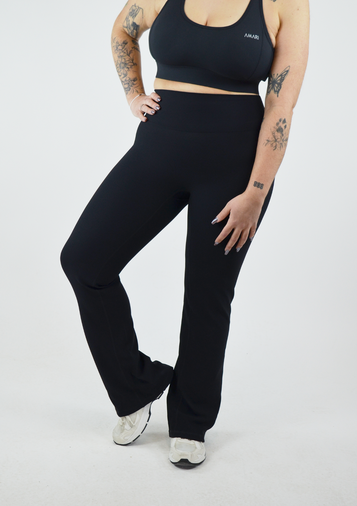 Ribbed Straight Leggings - Black