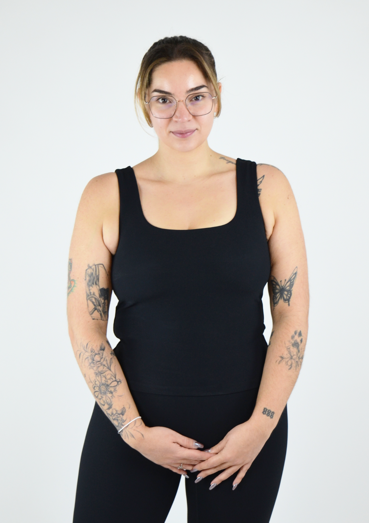 Ribbed Basic Top with Built in Bra - Black