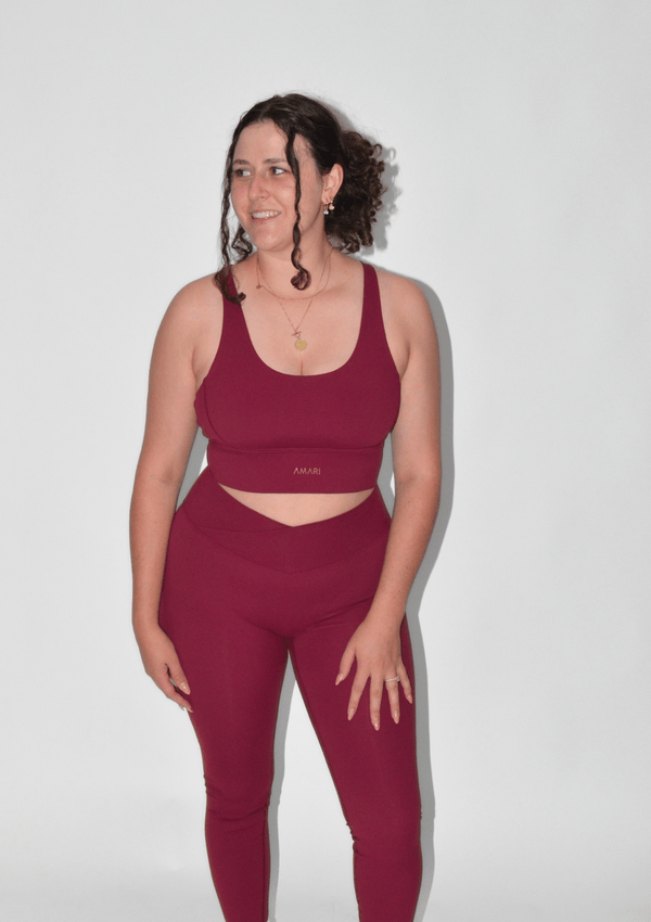 Cross Back Sports Bra - Burgundy Red