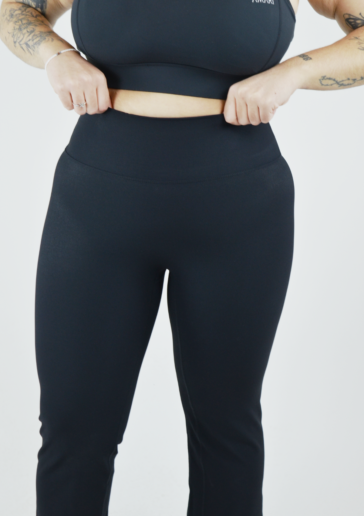 Ribbed Straight Leggings - Black