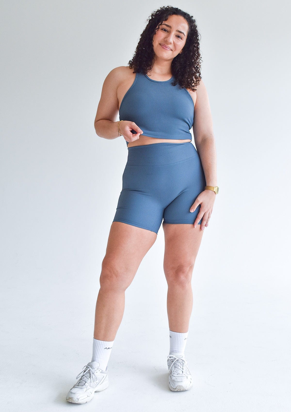 Ribbed Shorts - Steel Blue