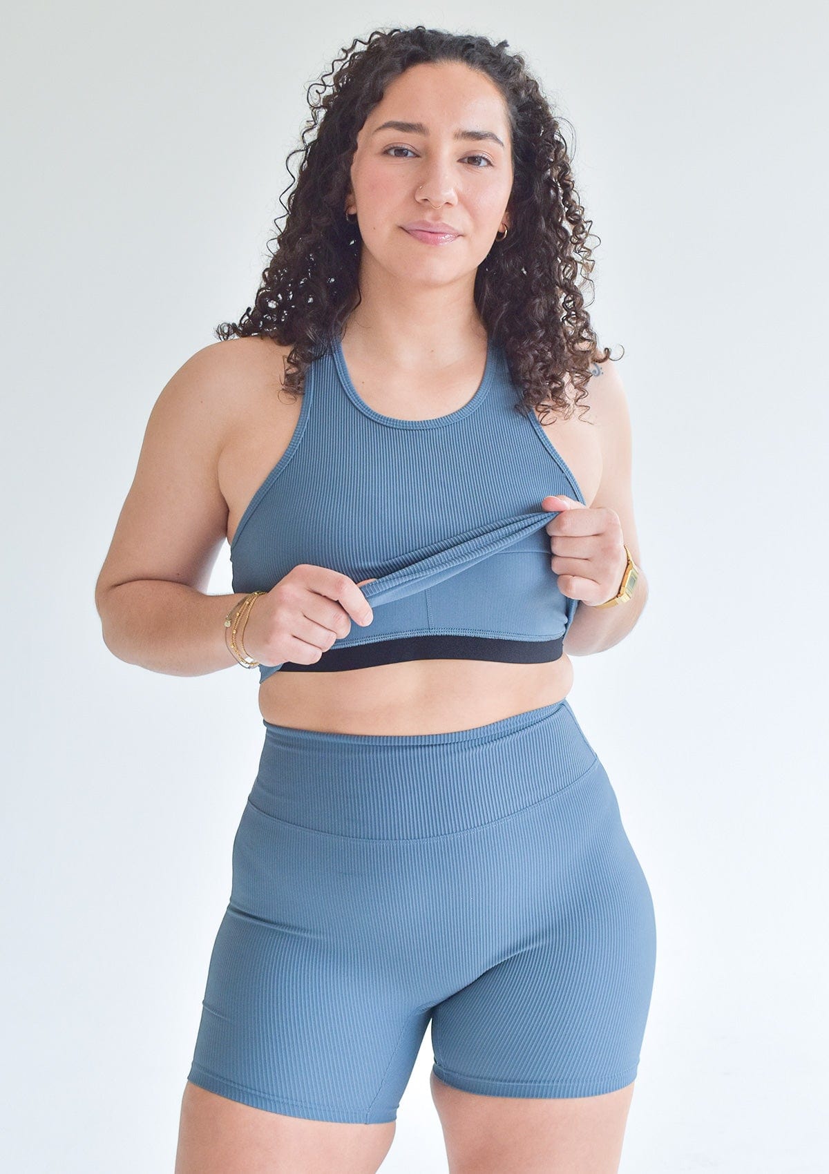 Ribbed Crop Top - Steel Blue