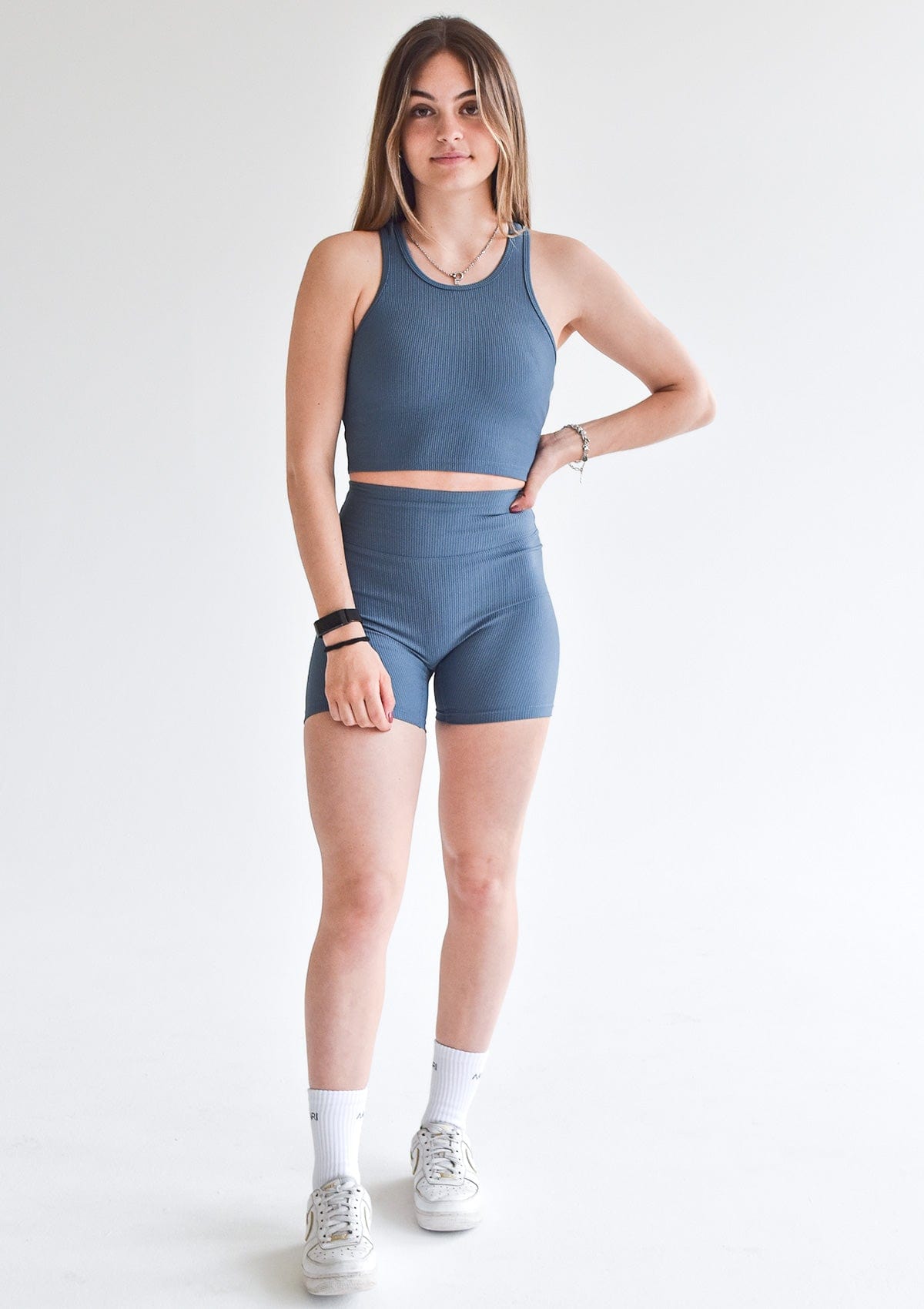 Ribbed Shorts - Steel Blue